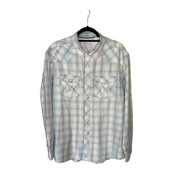 Marc Ecko Men’s Cut & Sew White Blue Plaid Long Sleeve Button Down Shirt XL New - Picture 1 of 7